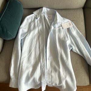 WNU with nothing underneath boyfriend shirt in periwinkle blue